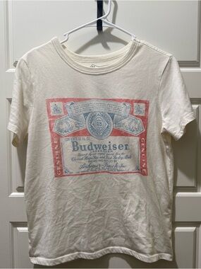 Budweiser Cream Tee with Red & Blue Label Graphic